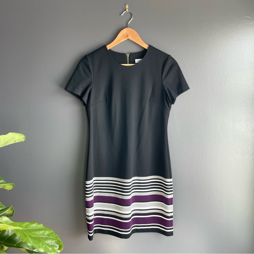 Calvin Klein Striped Hem A Line Dress in Black Purple White Women Size 6